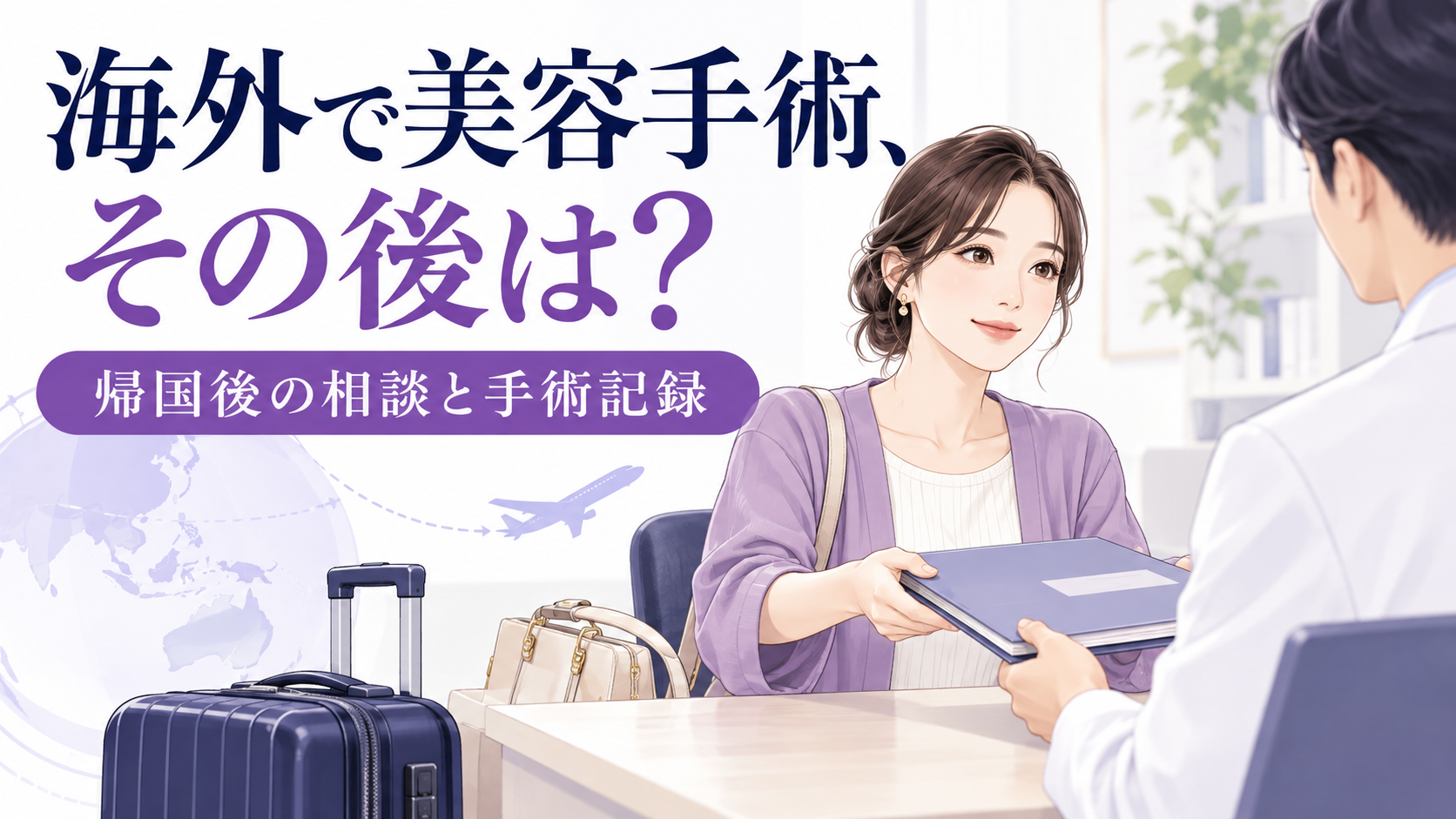 帰国後に手術記録を持って医師へ相談する説明用イラスト